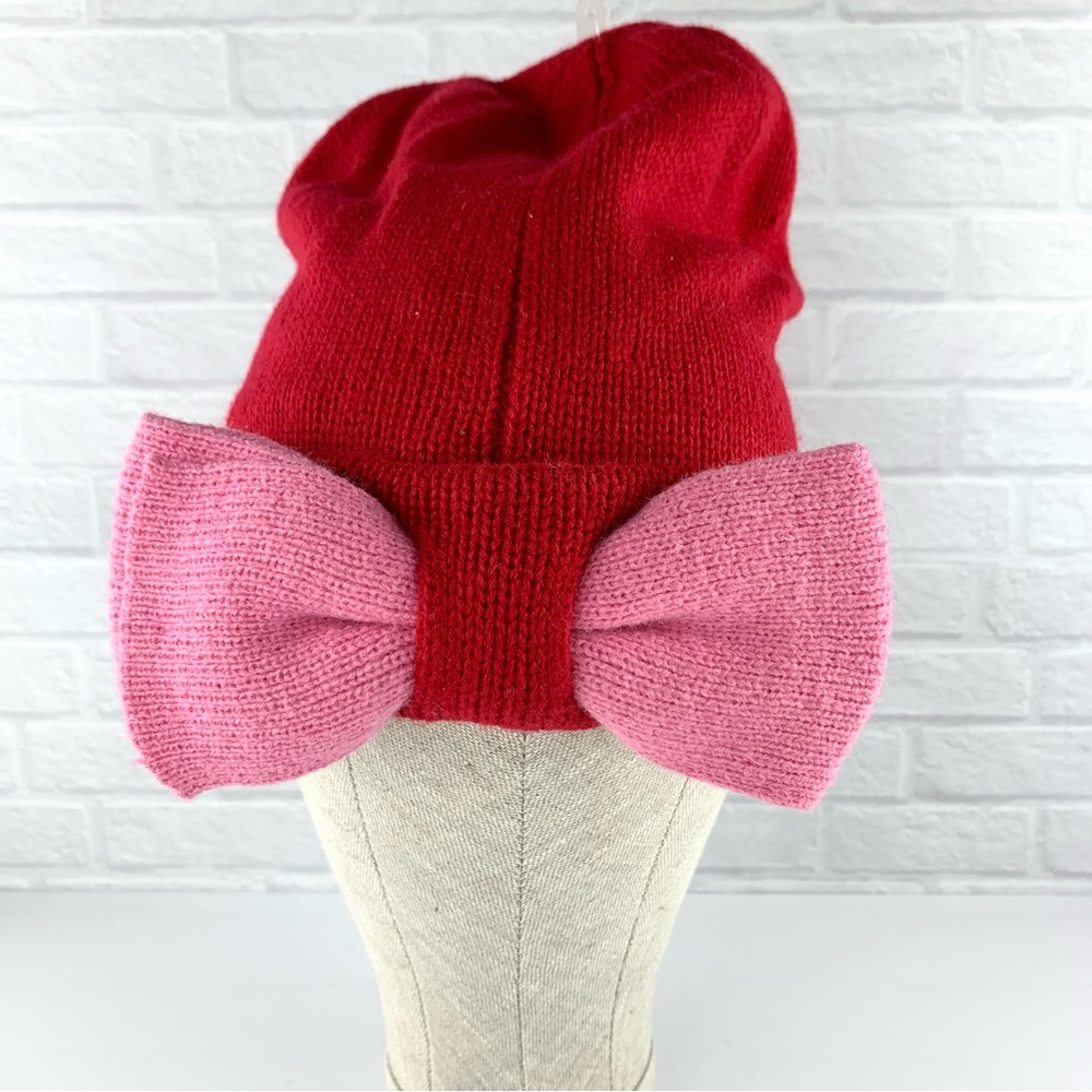 NEW! Kate Spade Beanie W/ Colorblock Bow Red/Pink